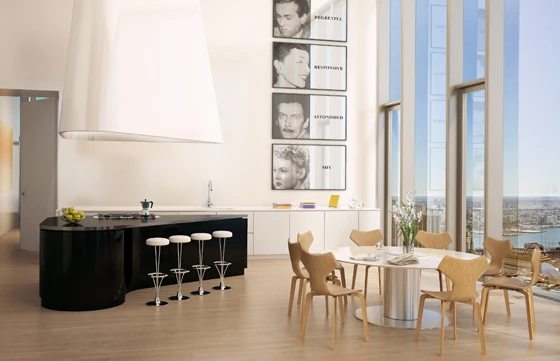 With its elegant silhouette, KWC EVE fits perfectly into the sophisticated furnishings of the apartment tower 56 Leonard Street, designed by Herzog & de Meuron (above: © Herzog & de Meuron)