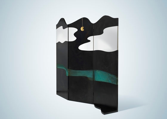 Délabré black iron, polished steel, brushed copper and délabré brass combine to create these extraordinary landscapes on screens by Alessandra Baldereschi which serve to demonstrate the chromatic shades made possible by oxidation