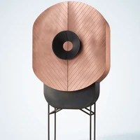 Italian designer Elena Salmistraro’s Polifemo cabinet was inspired by the one-eyed Cyclops of Greek mythology. The timber structure is covered in copper engraved with a chevron pattern and the handles masquerading as the central eye
