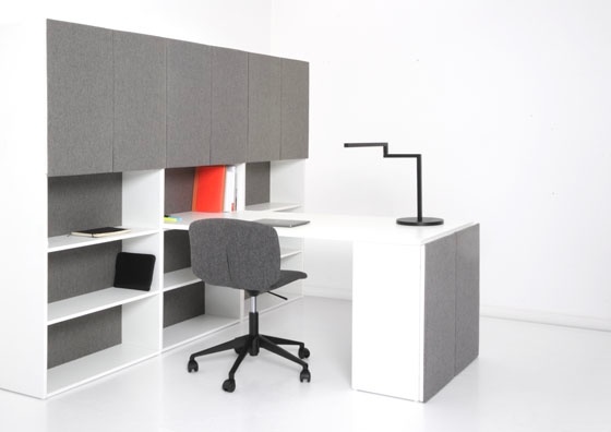 Top: The richly upholstered, easily configurable KEYPAD seating system. Middle & Above: The new KEYBOARD desk and storage system from Objekten Systems is completely modular, requires no tools for assembly, and has an additional acoustic-management benefit
