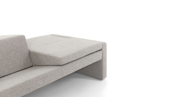 The KEYPAD seating system from Alain Berteau's own brand Objekten Systems can be transformed by a simple movement from bench to daybed, sofa or armchair