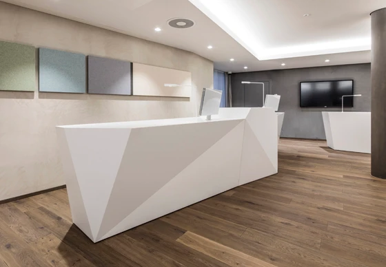 Eine freundlichere Umgebung für Kunden entstand durch Brem+Zehnders Neugestaltung der Raiffeisen Bank in Frick (Schweiz). Die modularen Wandpaneele Color Fields von acousticpearls optimierten das Schallverhalten. Fotos: Brem+Zehnder AG