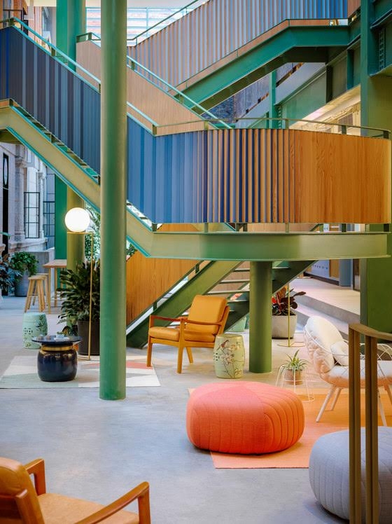 A former opium factory in Shanghai, China, gives up the black stuff in favour of a different kind of headiness: the grand theatricality of Linehouse's WeWork Weihai Lu co-working office. Photo: Jonathan Leijonhufvud