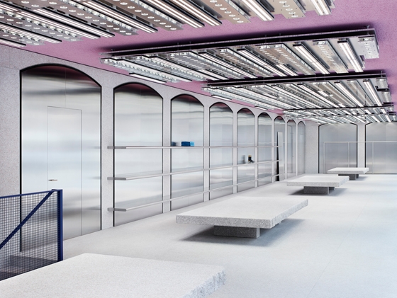 Acne Studios’ idiosyncratic Milan boutique aims to reflect the artistic character of its location – Brera. Its granite floor and the piazza it faces are on the same level, reinforcing the link between the shop and its context. Photos: Acne Studios