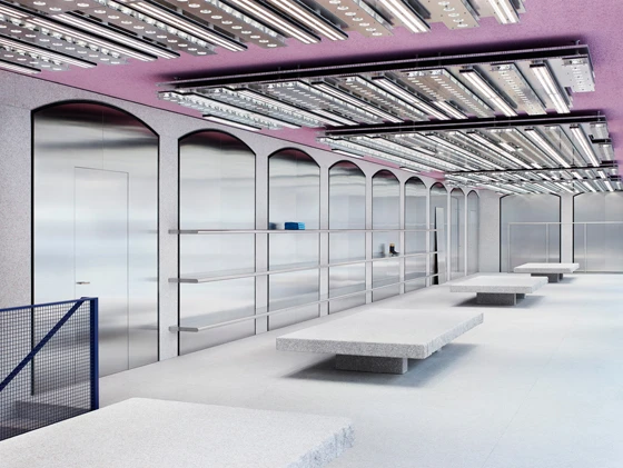 Acne Studios’ idiosyncratic Milan boutique aims to reflect the artistic character of its location – Brera. Its granite floor and the piazza it faces are on the same level, reinforcing the link between the shop and its context. Photos: Acne Studios