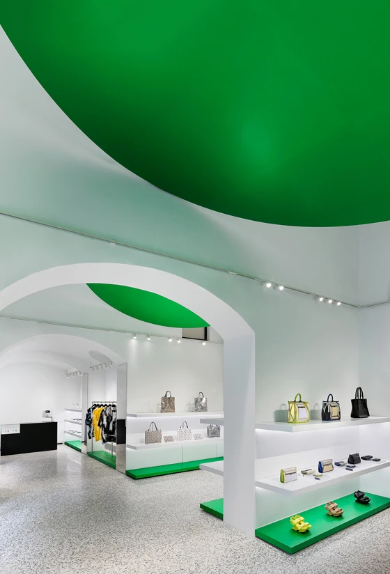 Tokujin Yoshioka’s vibrantly colourful interventions in his design for Issey Miyake’s new Milan store are bold yet the project chiefly celebrates the building’s original architecture. Photo: Olivier Baco