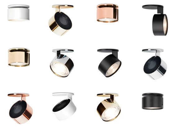 The lamp head of wi4-eb-1r-kr can be swivelled 365° and angled up to 90°. It comes in a chrome, copper, brass, matt-black or matt-white finish