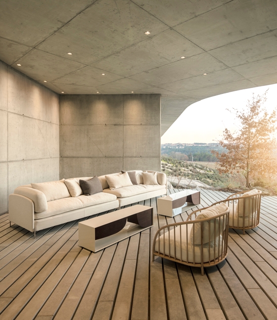 The Alicia sofa system designed by Claesson Koivisto Rune allows for numerous configurations and incorporates hard tabletops so users can create a practical “socialising landscape” that suits their specific requirements