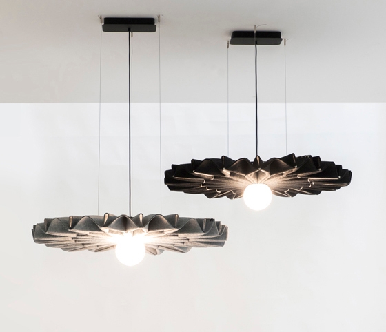 Different forms, same high performance. Healthy light levels and managed acoustics, thanks to BuzziZep LED Line and BuzziHat (top and middle; designed by Alain Gilles) and BuzziPleat LED (above)