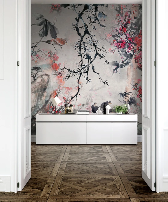 The floral wallpaper Oriental Express is inspired by ancient Asian illustrations