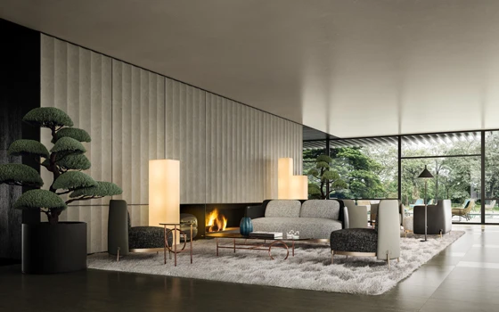 Minotti produced a series of images depicting its furniture in idealised settings including lobbies, lounges, restaurants and bars that demonstrate the versatility of these products