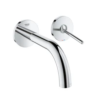 Atrio’s many permutations include wall-mounted spouts accompanied by cross-shaped taps, lever handles or joystick controls