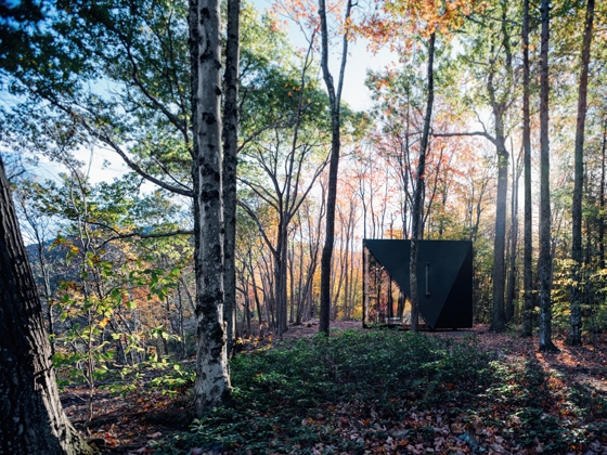 A new take on a traditional A-frame: BIG/ Bjarke Ingels Group combines elegance with the essentials in their A45 micro cabin constructed in Upstate New York. Photo: Matthew Carbone