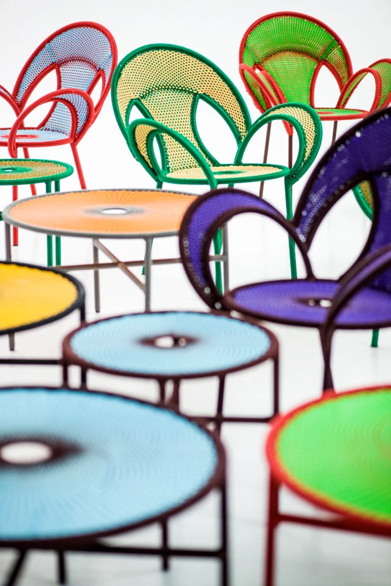 'Ostrich in Love' outdoor chairs, inspired by the courtship dance of ostrich birds living in East Africa, coll. M'Afrique Collection, ed. Moroso, designs: Patricia Urquiola, Tord Boontje Photo: © Moroso