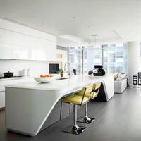 Die von Zaha Hadid Architects für das 520 West 28th Apartmenthaus in New York entworfenen Küchen spiegeln die skulpturale Qualität der Architektur wider und setzen ein starkes Statement in den offenen Wohnräumen. Fotos: Scott Frances