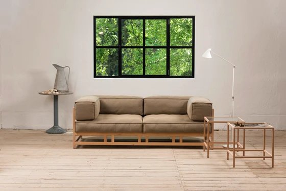 Elemental naturalness – and a sofa that even suits vegans: easy pieces wood’s base frame of is made from solid wood. The seat cushions are covered in soft-feel mixed fabric. Photograph: Michael Danner