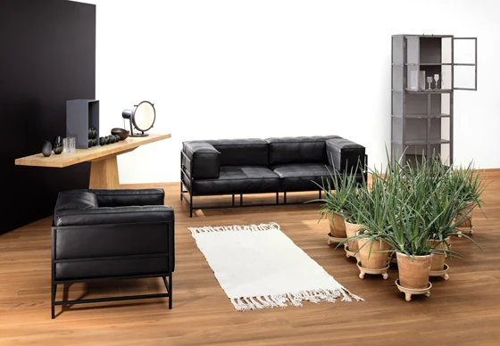 All black: This striking sofa and armchair draw the eye to the outlines and the quality of the materials and also to the contrast between voluminousness and lightness. Photograph: Michael Danner