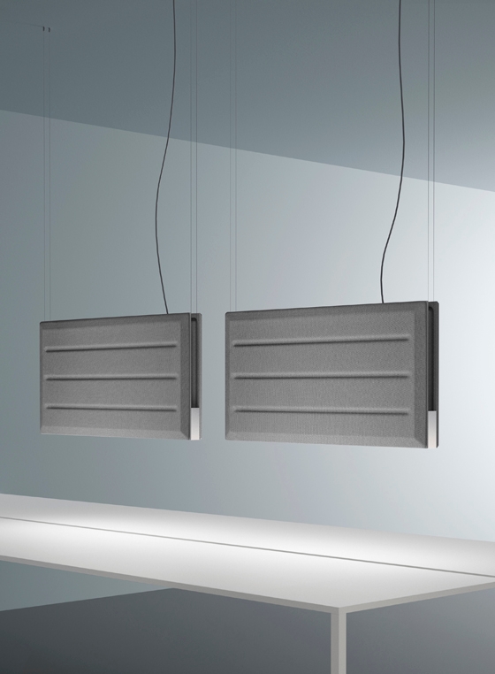 Luceplan’s Diade pendant features the ability to adapt to both its surroundings and the needs of its environment, providing either focused task lighting or subdued ambient lighting. Ideal for use in any type of shared workspace